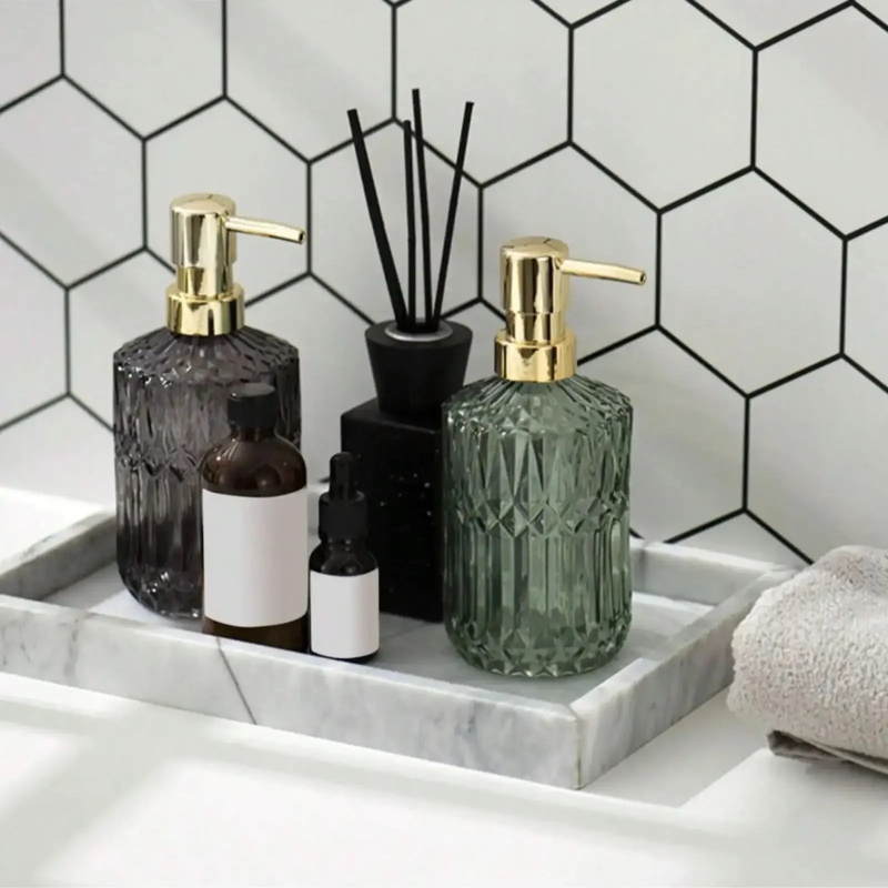 Home Bathroom Soap Dispenser - 400ML Handmatige vloeibare zeepdispenser Helder glazen