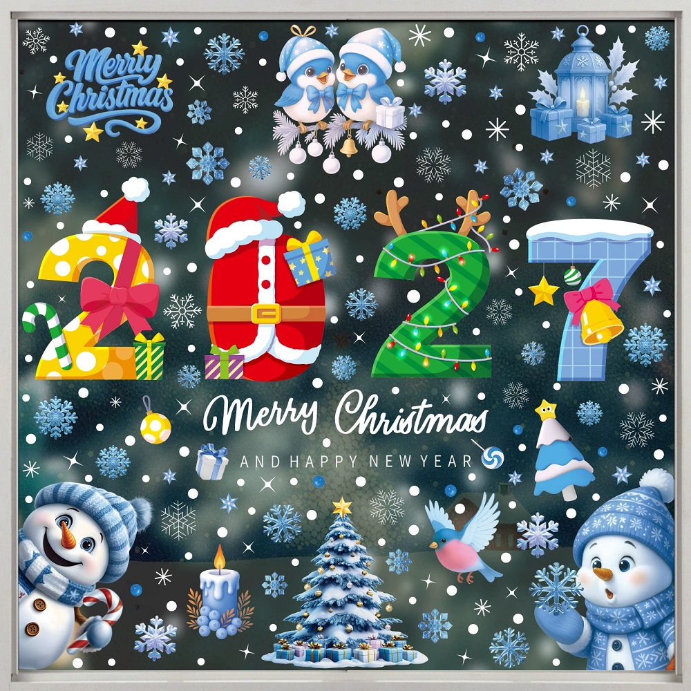 Home Bathroom Floor Tiles - 2027 Kerstdecoratie Raamstickers Sneeuwpop Rendier Kerstman