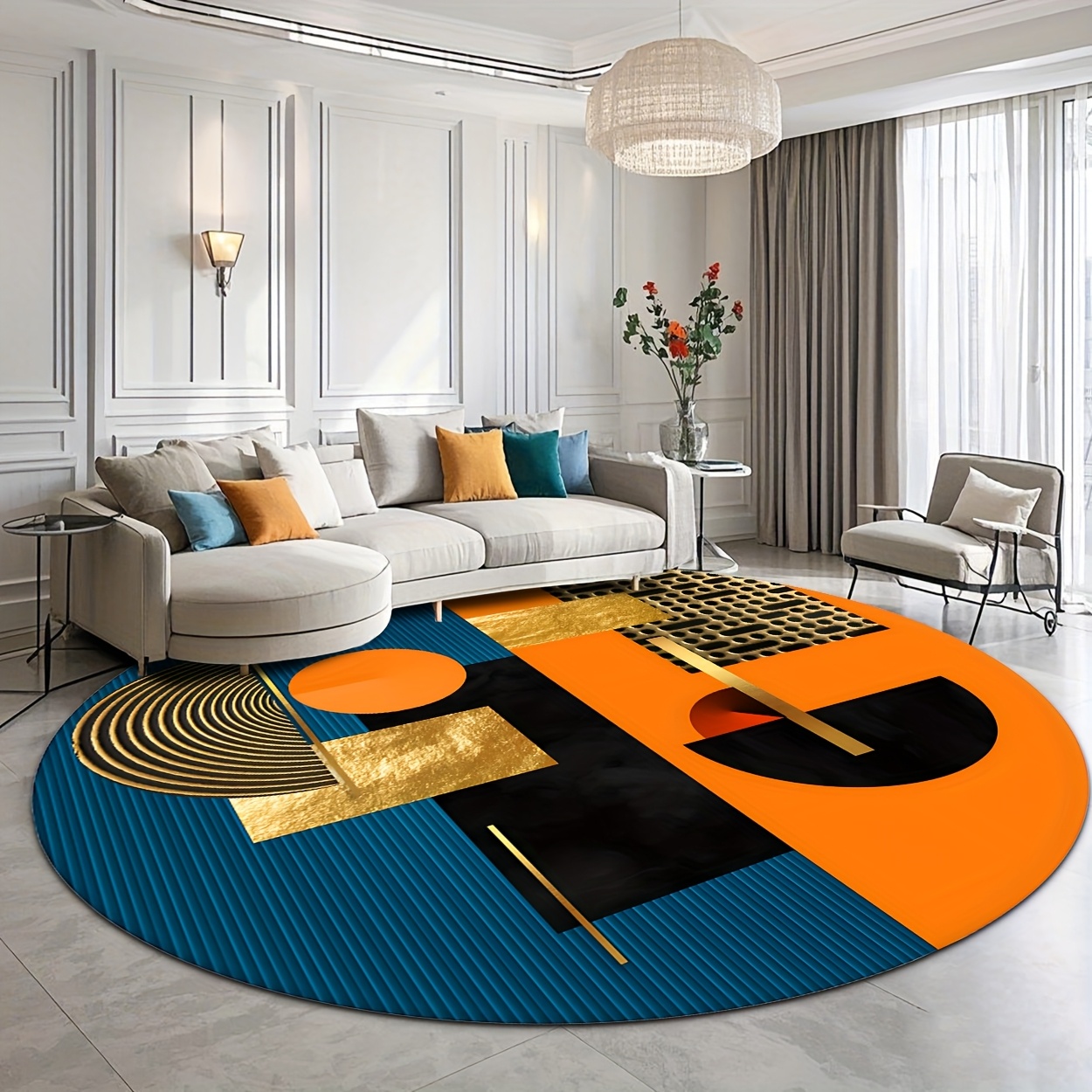 Home Bathroom Door Design - Oranje Blauw Goud Abstract Geometrisch Luxe