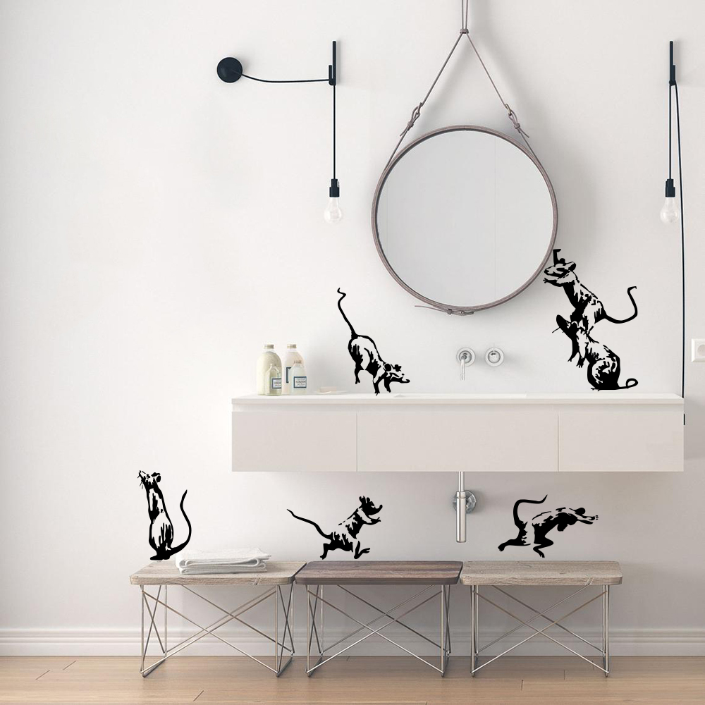 Home Bathroom Floor Tiles - 5 stuks Banksy Toilet Ratten Muursticker