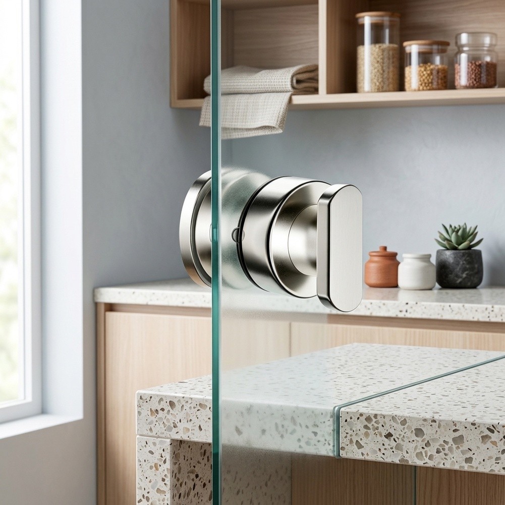 Home Bathroom Remodel - Roestvrijstalen ovale trekknop Frameloze glazen douchedeur