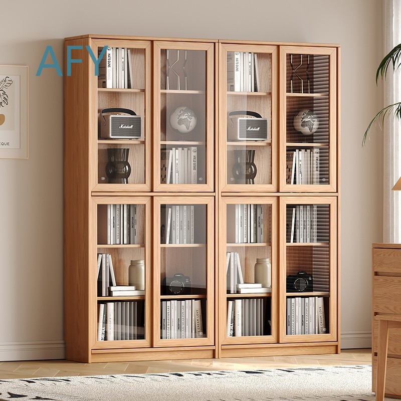 Muji Home Storage - Massief eiken boekenkast met glazen schuifdeuren