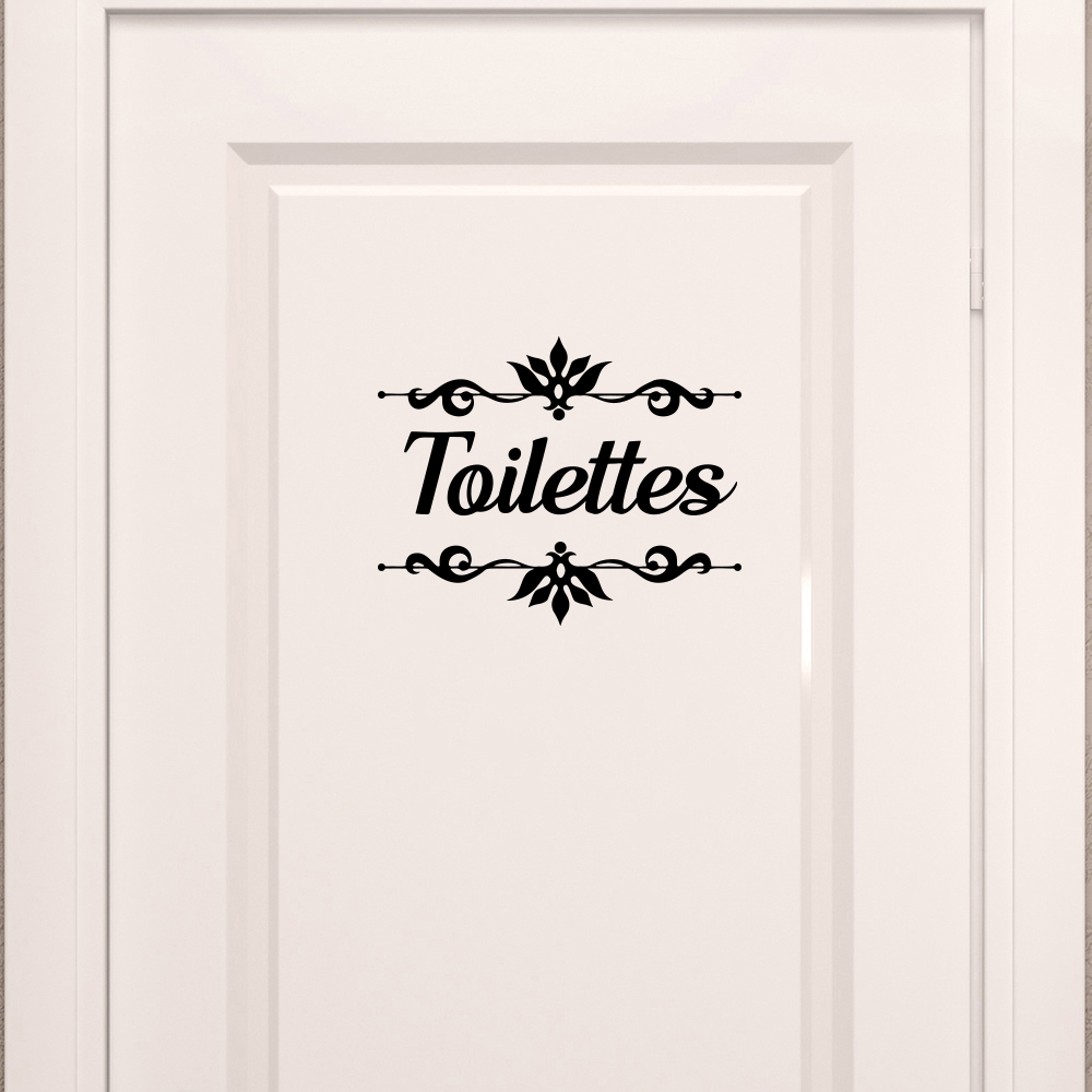 Home Bathroom Floor Tiles - Franse Toilettes Met Bloem Badkamerdeur Sticker