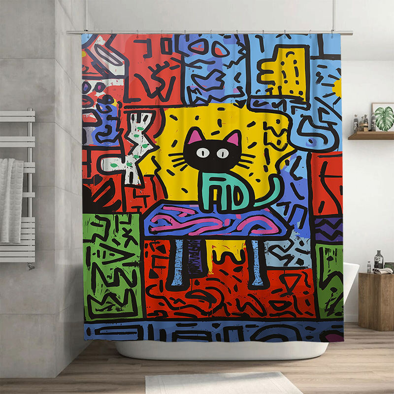 Home Bathroom Remodel - Helder graffiti abstract katten douchegordijn -