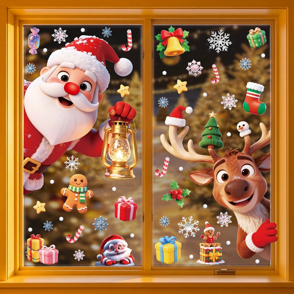 Home Bathroom Window - Sneeuwpop Kerstman Kerst Raamstickers Decoratie voor