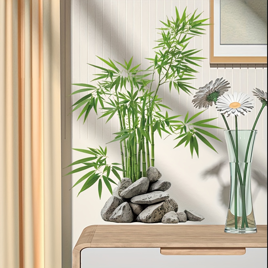 Home Bathroom Floor Tiles - Aquarel groene bamboe blad plant muurstickers