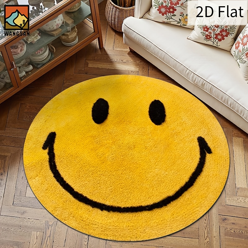 Home Bathroom Door Design - 2D rond flanellen vloerkleed met smiley-gezicht