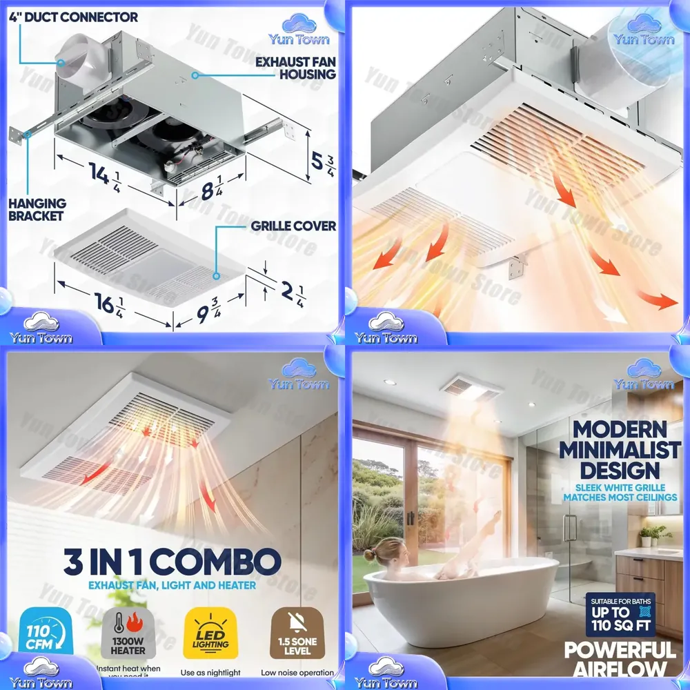 Home Bathroom Vent Fans - Badkamer afzuigventilator met verwarming en LED-verlichting