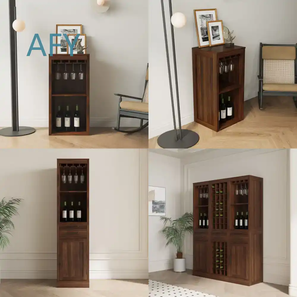 Muji Home Storage - Bruine walnootkleurige modulaire wijnrek kast met