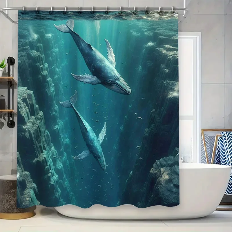 Home Bathroom Remodel - 3D-geprint walvis douchegordijn waterdicht baddecoratie kunststof