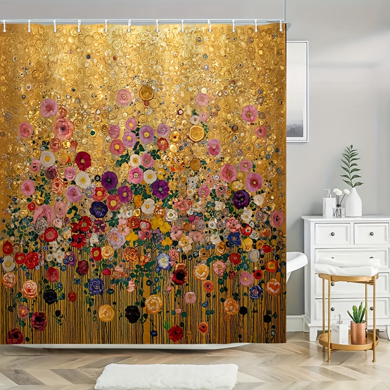 Home Bathroom Spa - Luxe gouden bloemenprint douchegordijn waterdicht polyester