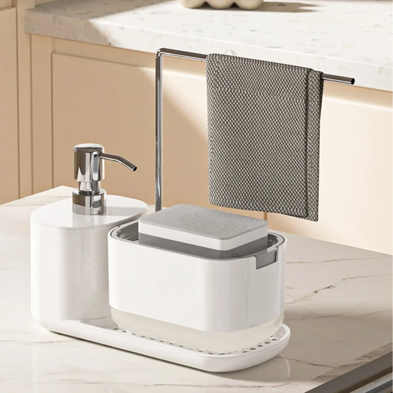 Home Kitchen Bathroom Cleaning - Zeepdispenser met sponshouder Reinigingsvloeistof Pompdispenser Container