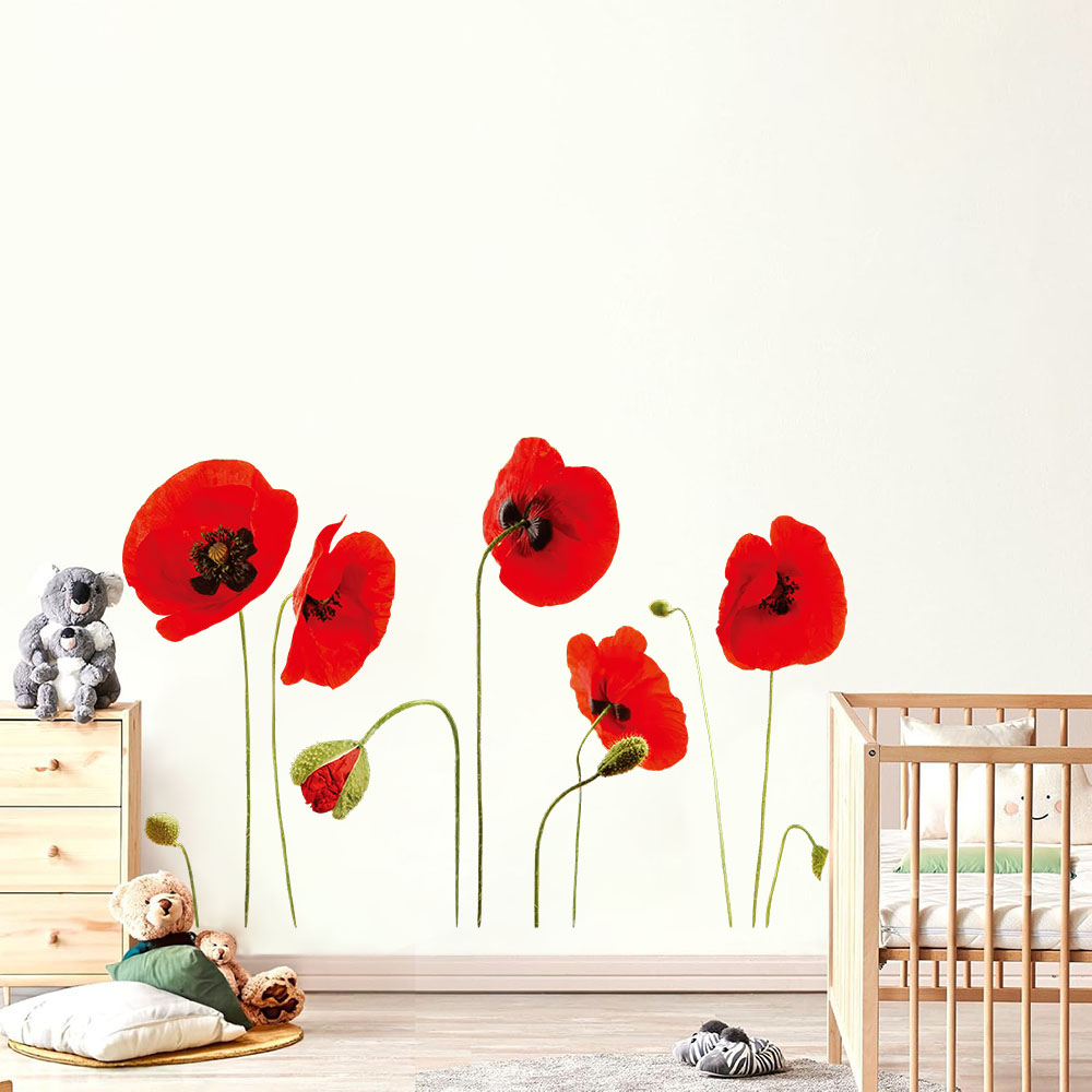 Home Bathroom Floor Tiles - Kleurrijke bloemplanten muurstickers slaapkamer woonkamer badkamer