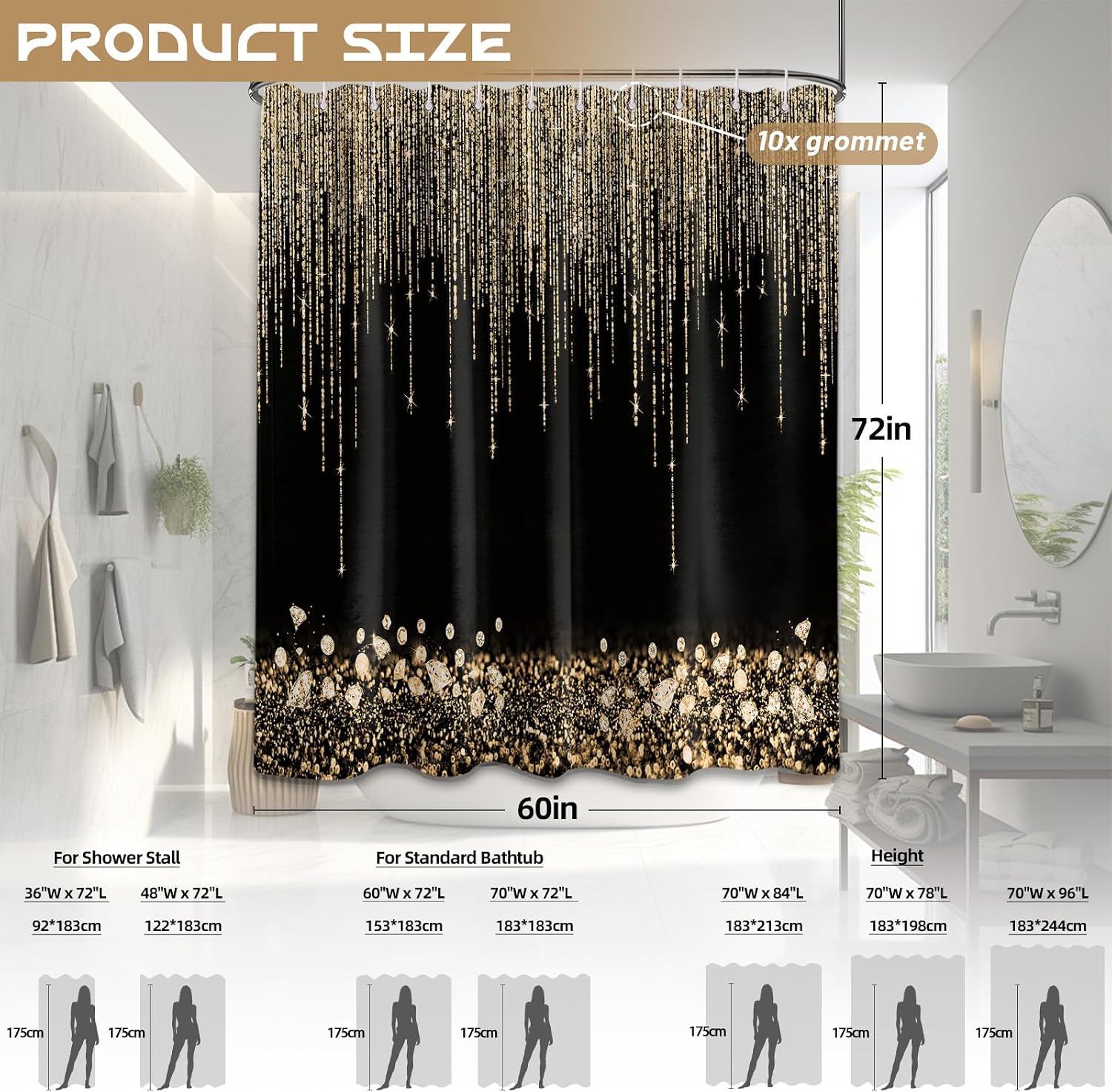 Luxe gouden glitter douchegord - Home Bathroom Spa recensie en prijs