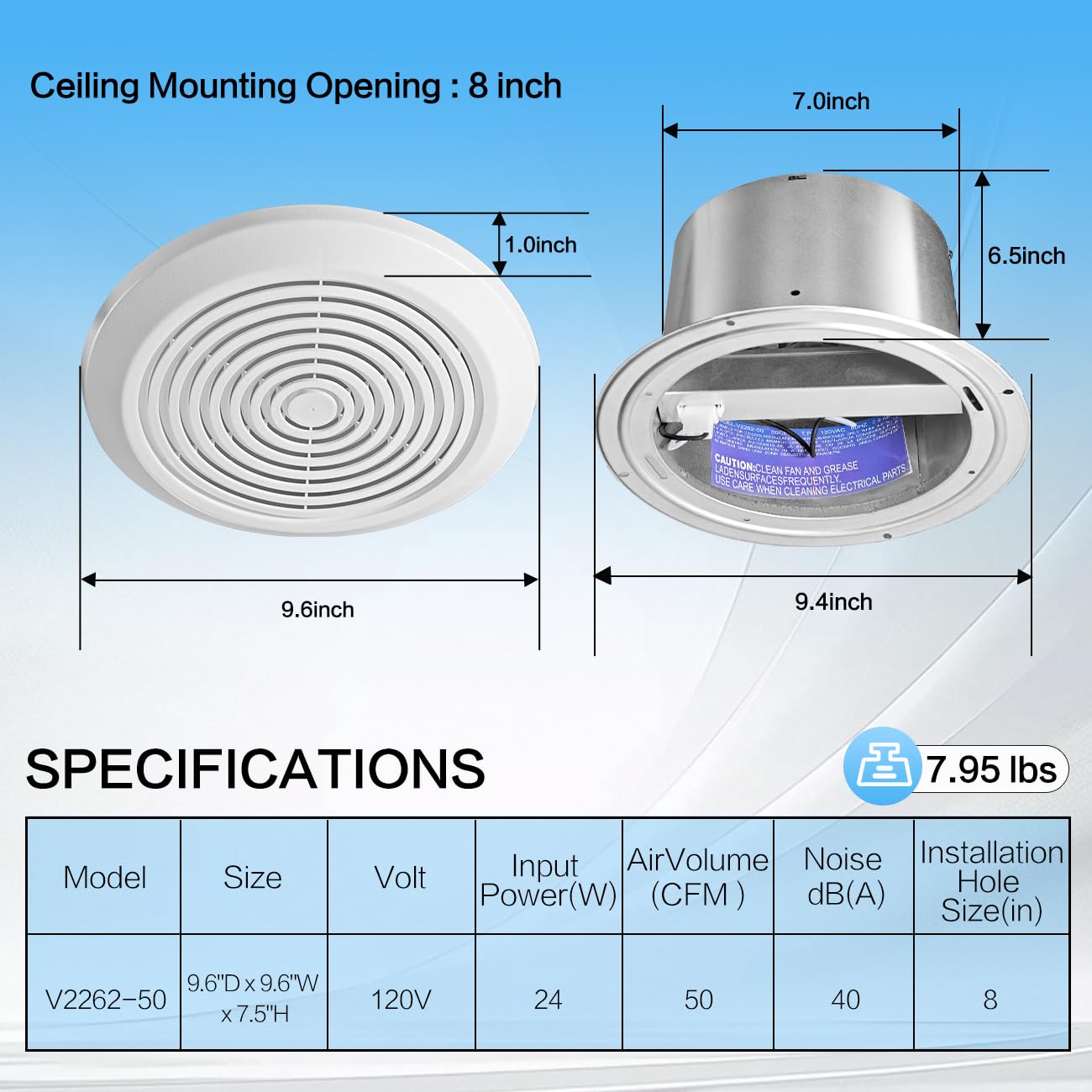 V2262-50 7 inch badkamer afzui - Home Bathroom Vent Fans recensie en prijs