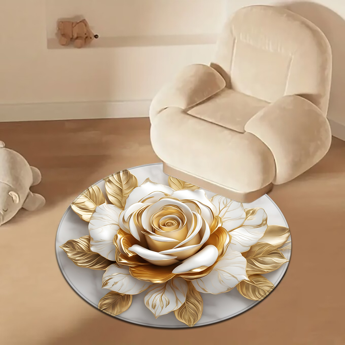 Witgoud Rose rond vloerkleed,  - Home Bathroom Door Design recensie en prijs