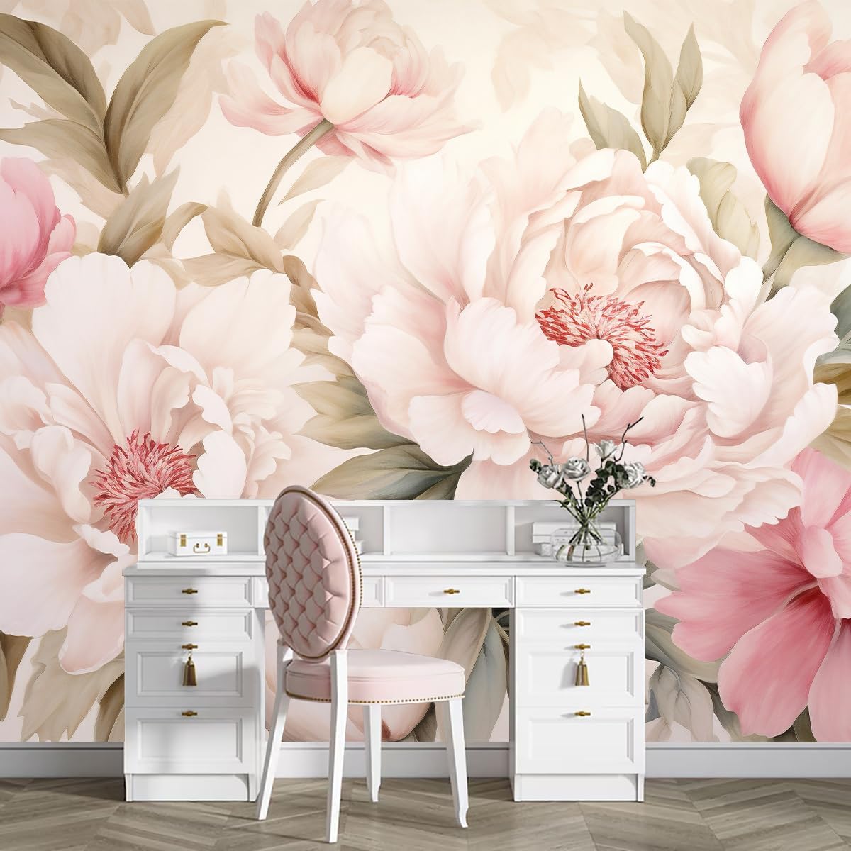 Elegante pioenroos bloemenmuur - Home Bathroom Wallpaper recensie en prijs